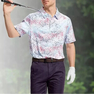 PPOLAFLON Golf Polo Shirt Size XL Red White Blue Printed Activewear Casual